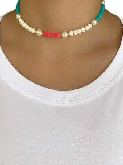 Choker Cristais e Pérolas Ouro 18k