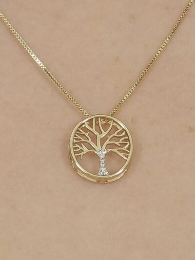 Colar Mandala Árvore da Vida Cravejado Banhado em Ouro 18K