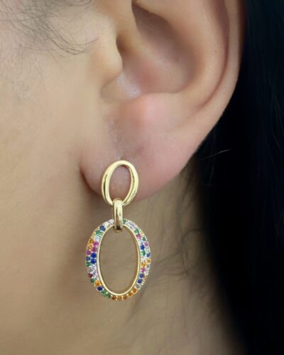 Brinco Argola Pendulo Cravejada Banhado em Ouro 18K